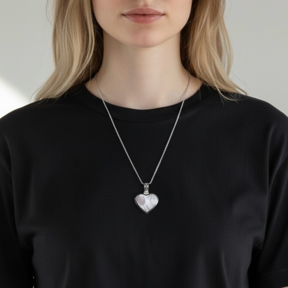 Vintage 925 Sterling Silver Pearl Heart Pendant